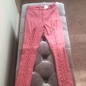 Pink lace up pants